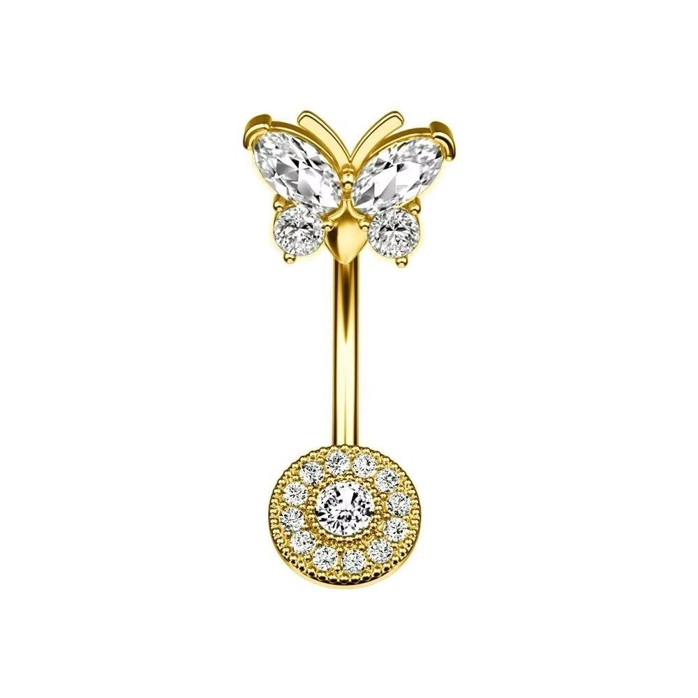 Bow Knot Butterfly Navel Jewelry Dangled Design Belly Rings Crystal Zircon Piercing Belly Seaside