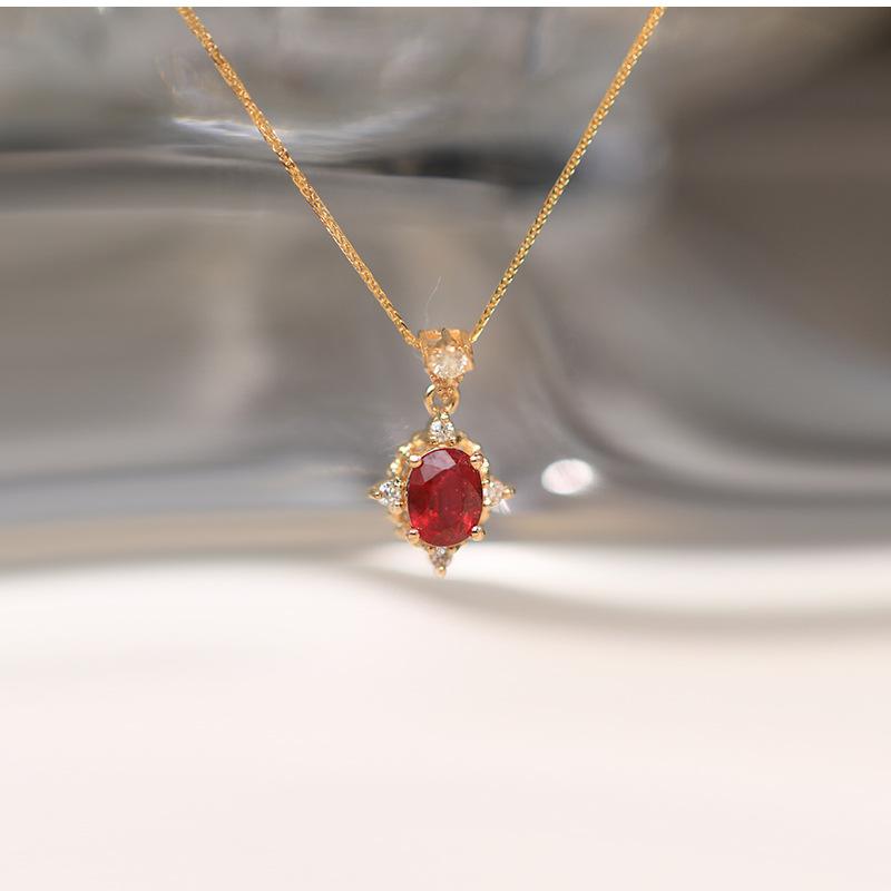 Natural Red Garnet Pendant Necklace for Women, 925 Sterling Silver, Vintage Luxe Feel