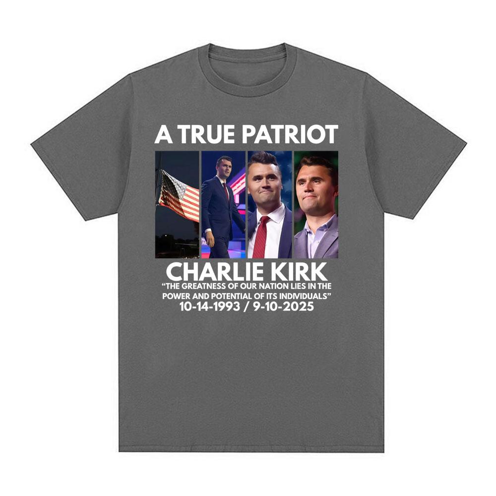 Discover The Patriotic Memorial of The American Flag True Patriot Charlie Kirk T-shirt 2025summer Printed Cotton T-shirt