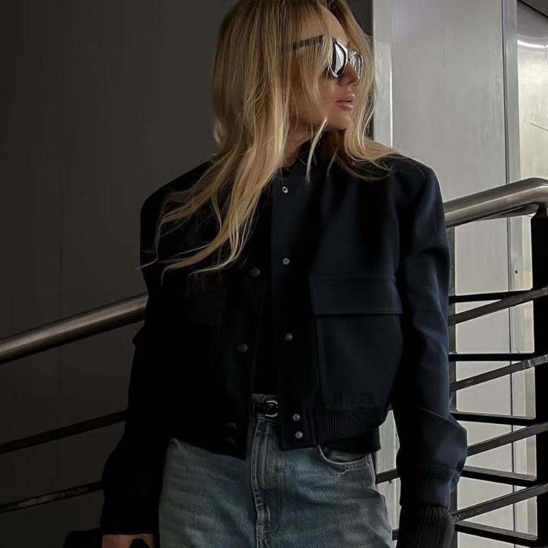 Женская куртка-бомбер, белое осенне-зимнее пальто на пуговицах, бейсбольные укороченные куртки-авиаторы для женщин, укороченная верхняя одежда с длинными рукавами