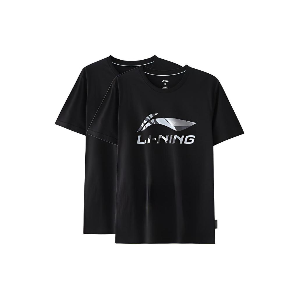 Спортивная футболка с круглым вырезом и принтом логотипа Li Ning, мужские топы, черная, AHSS775-1