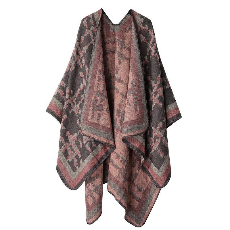 Двусторонняя однотонная шаль с полосатой клетчатой накидкой и термошарфом