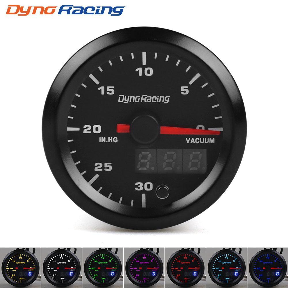 Dynoracing 2'' 52mm Dual Display 0-30 IN.HG Vacuum Gauge 7 Colors Led Vacuum Meter with Stepper Motor Car Meter