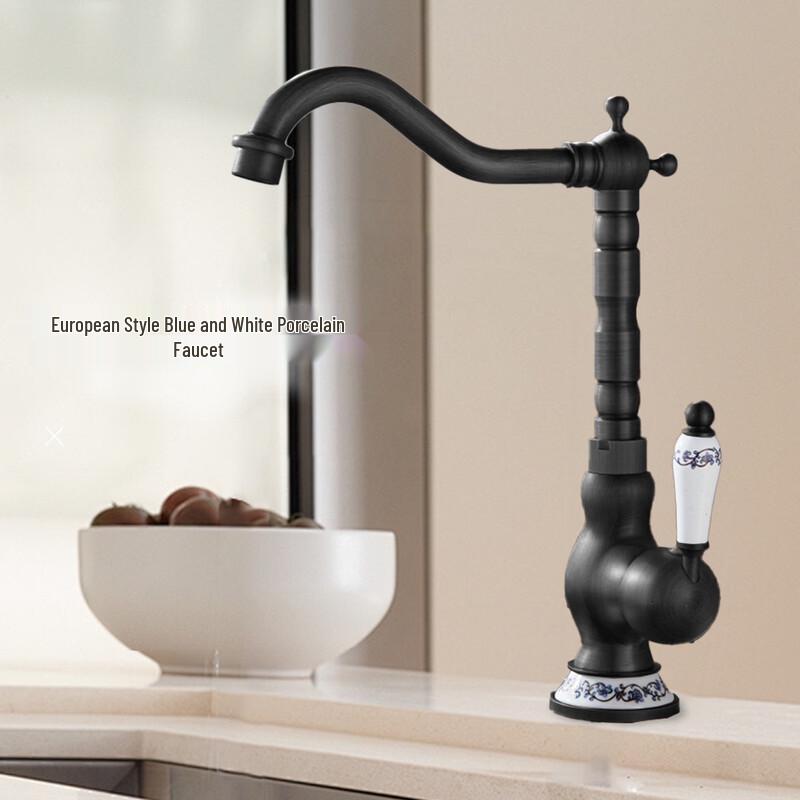 OEING Vintage Basin Faucet with Blue & White Porcelain Handle