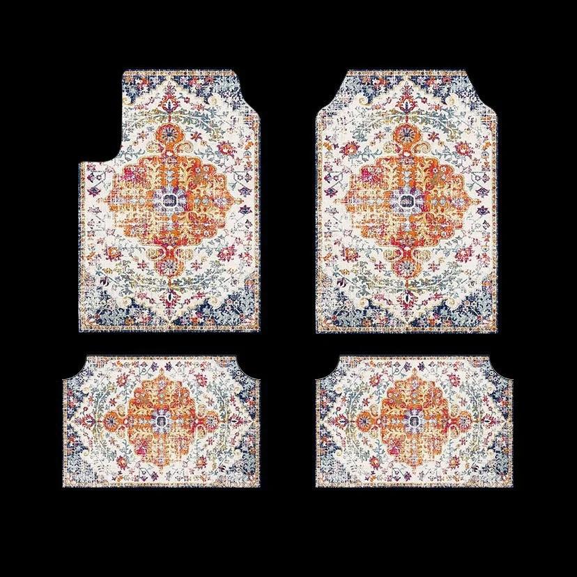 Bohemian Car Floor Mats 4 Pieces Set Dirt Resistant Wear Resistant Backing Universal Fit For Cars SUVs Trucks Auto Accessories