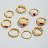 Набор модных геометрических колец в корейском стиле из 9 штук с ретро цветными камнями и металлической резьбой, подходит для женских украшений