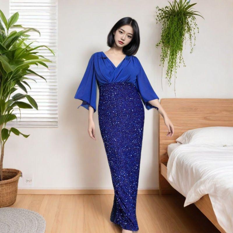 «2025 Элегантное вечернее платье из шифона с V-образным вырезом и пайетками»