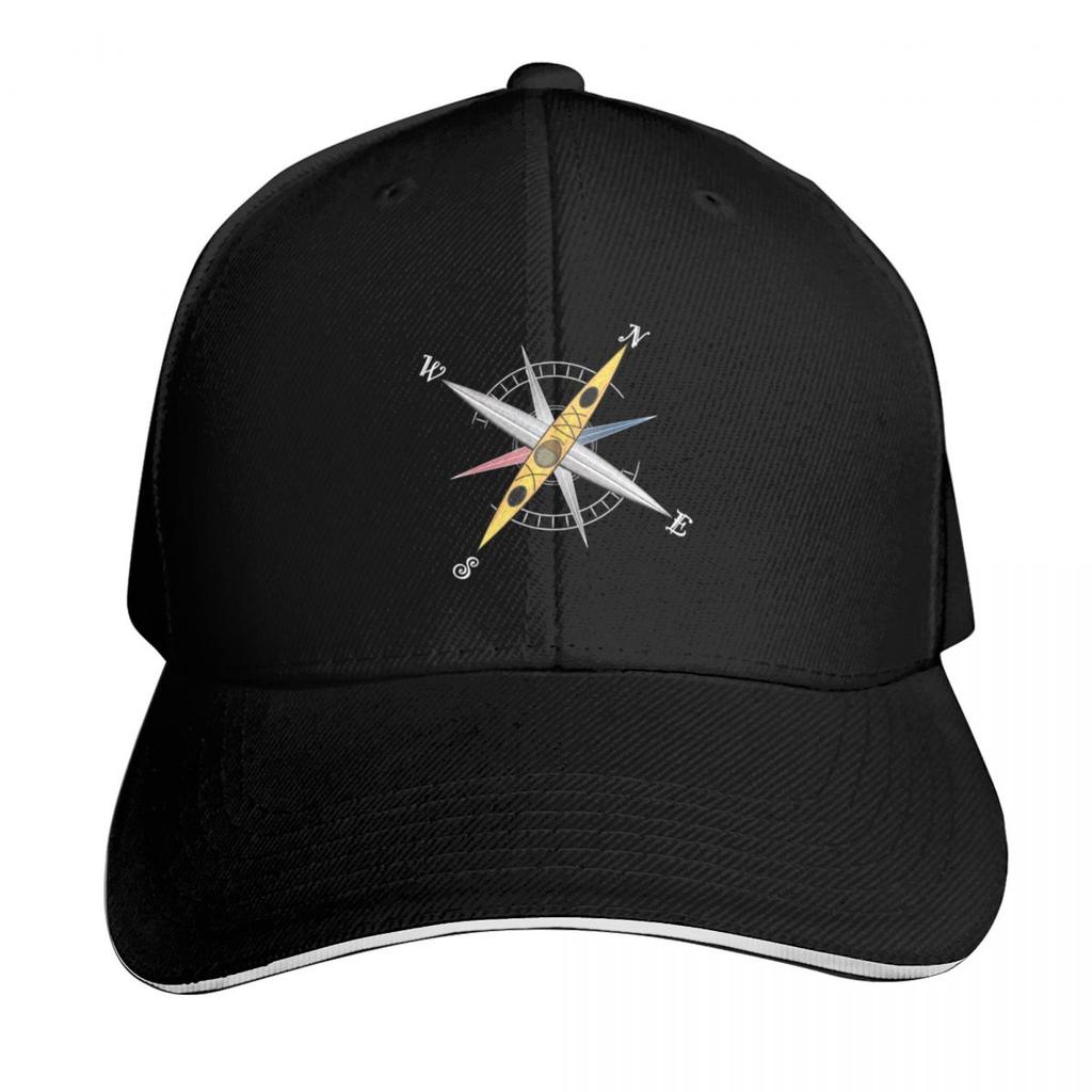 Cool kayak design with compass rose and yellow kayak Baseball Cap Hip Hop New In Hat birthday Unisexs Caps Womens