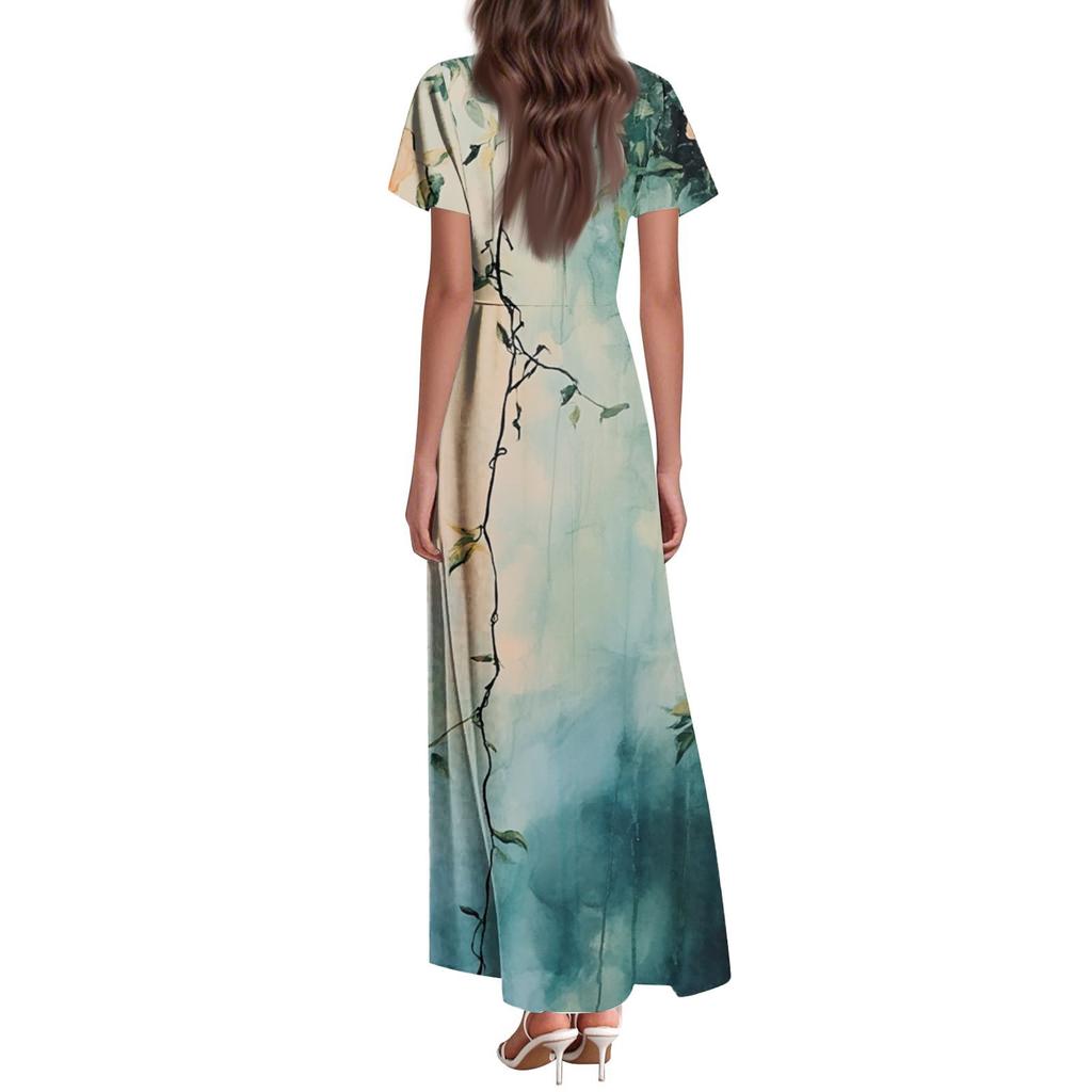 Женское летнее повседневное модное ретро-платье с цветочным принтом и коротким рукавом