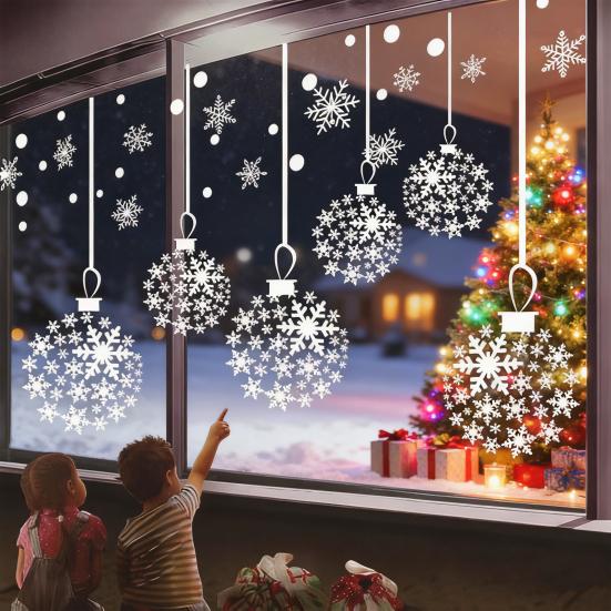 Рождественские наклейки на окна в виде снежинок, большие белые наклейки на окна в виде снежинок, зимние ПВХ наклейки для стекла, для праздничного украшения в помещении