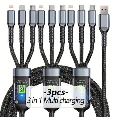 3 шт. Кабель для мультизарядки 3 в 1 Мульти-USB зарядное устройство Кабель для быстрой зарядки Нейлоновая оплетка Многопортовый адаптер для зарядки с портами Type C Micro USB