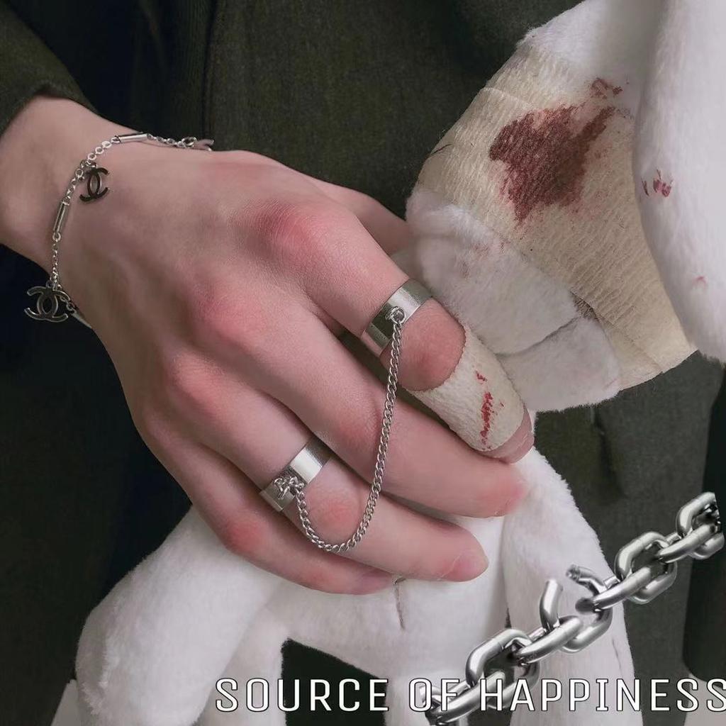 Ins Двойное кольцо Интегрированная цепь Открытие Регулируемый титановая сталь Невыцветающий Bounce Di Хип-хоп Мужчины и женщины