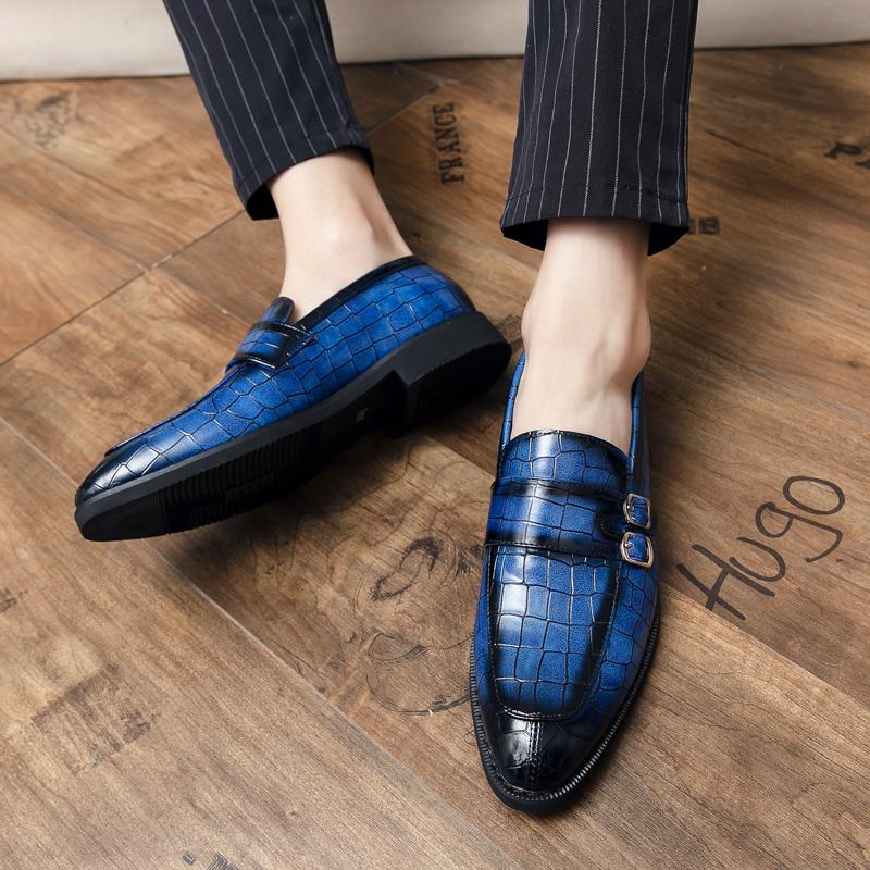 Newest Vintage Blue Genuine Leather Men'S Loafers Low-Heel Comfortable Men Formal Shoes Big Size Slip-On Leather Shoes Casual Men