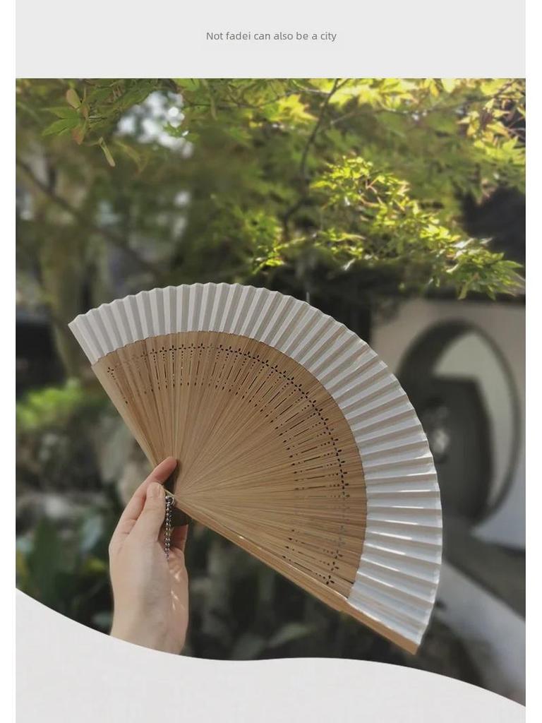 Летний китайский веер-чонсам из бамбука для танцев в китайском стиле - белый