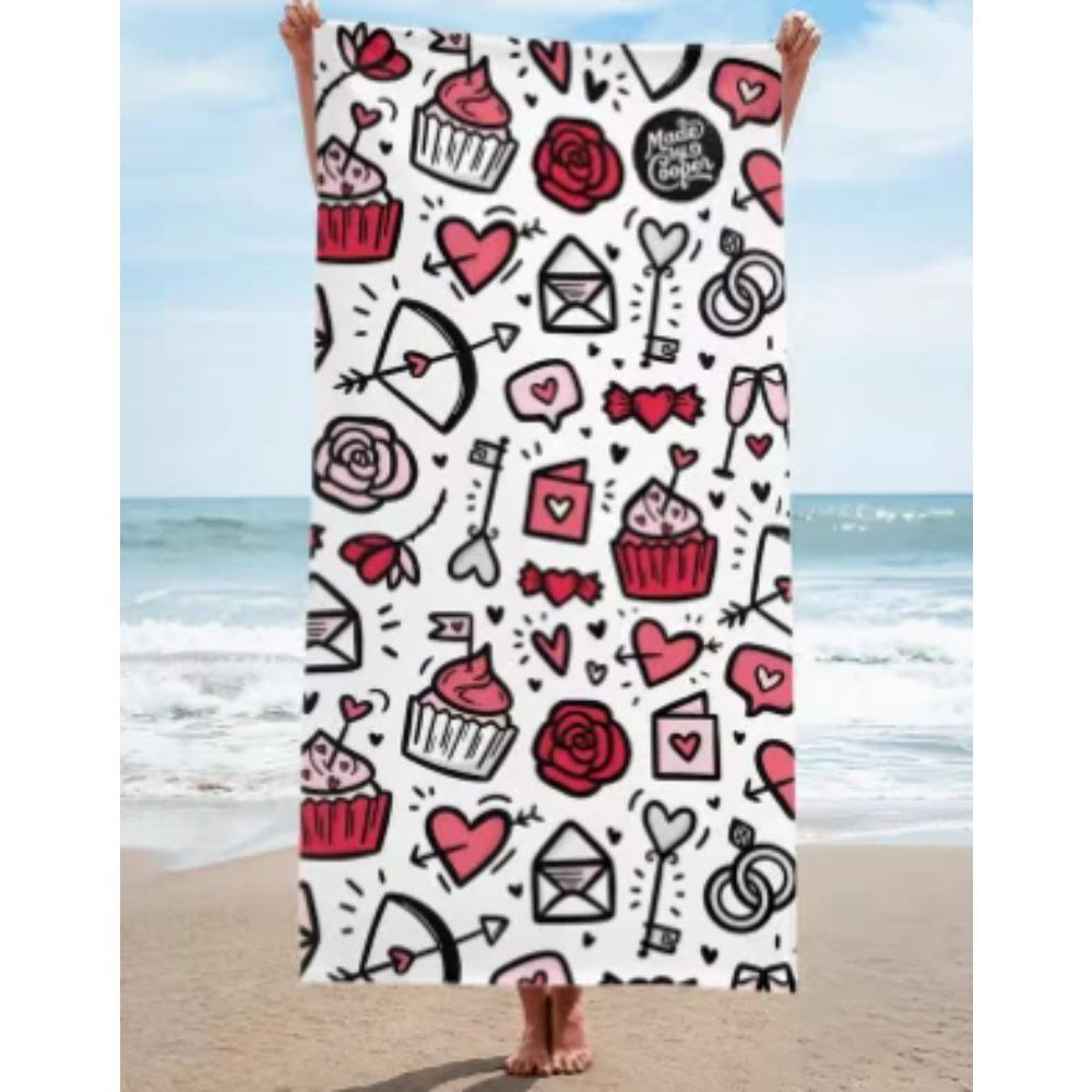 Heart Print Beach Towel, Large Microfiber Sand Free Quick Dry Towel for Beach Pool Camping Ltowels Bathroom Towels Bathroom