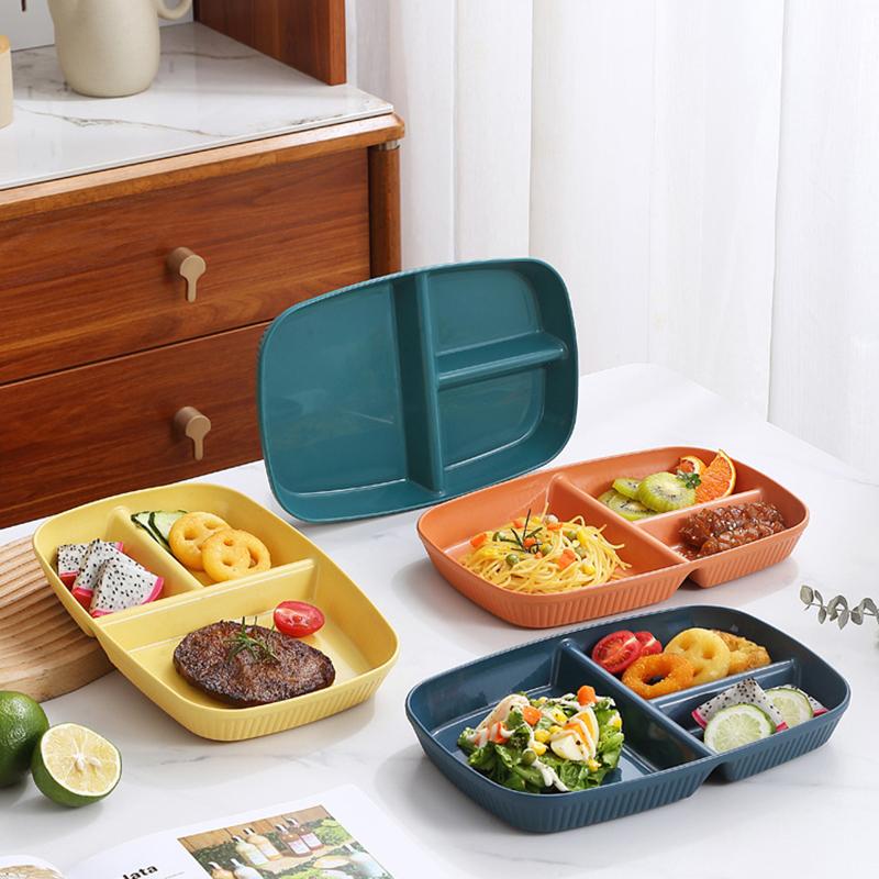 Divided Dish Diet Reusable Dinner Plate Kitchen Dinnerware Portion Plates For Adults 3 Compartments Microwave Safe