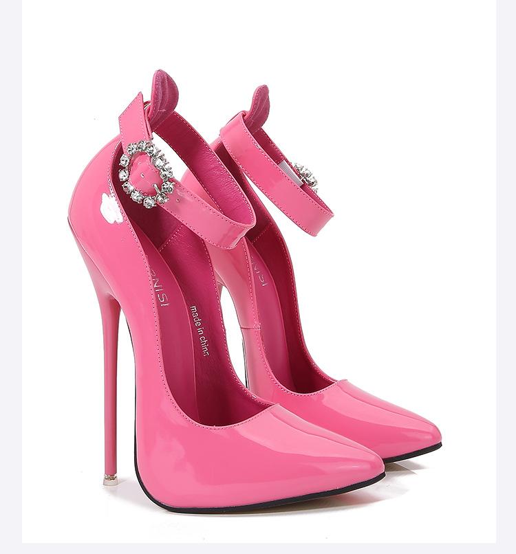 Модный дизайн 16 см Унисекс Высокие каблуки Ремешок на щиколотке Сексуальные красные внутри Фетиш Стилетто Ремешок на подъеме Настраиваемые туфли-лодочки Большой размер 46