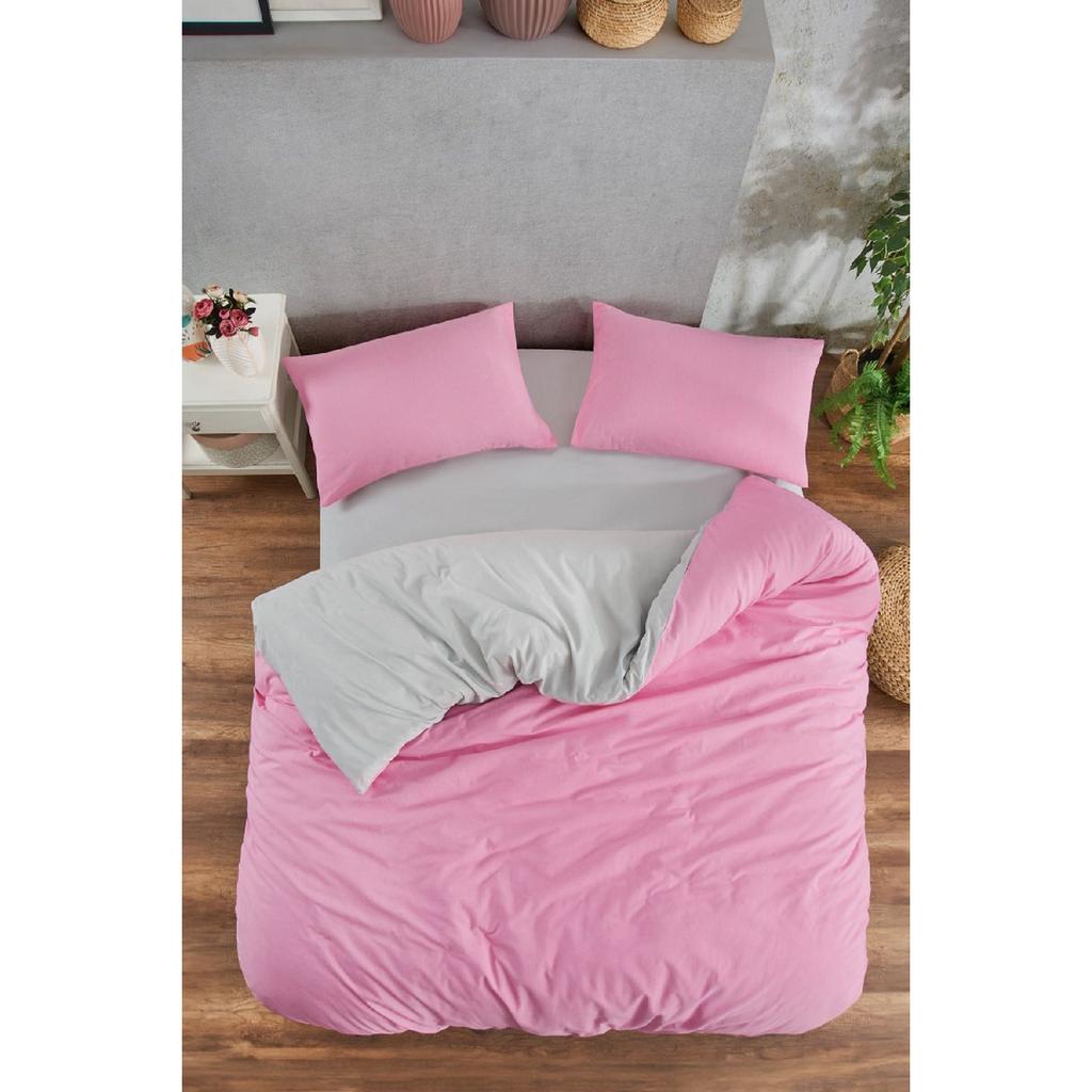 White Square Anthracite Single Duvet Cover Set With Rubber Sheet And 1 Pillow Case