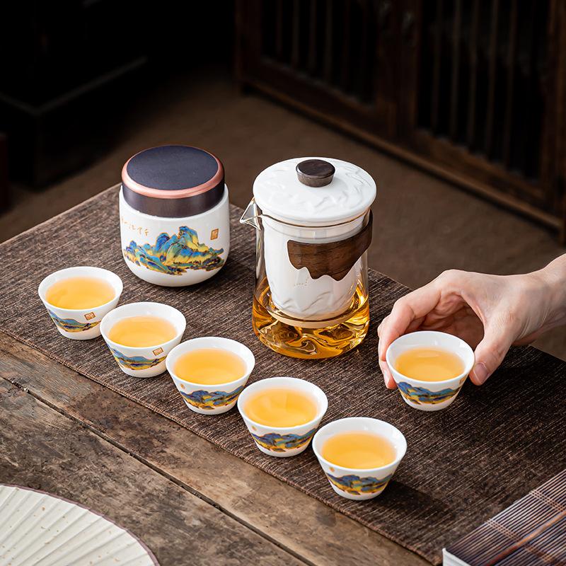 High-grade white porcelain company annual meeting tea set gift set travel kung fu tea set gift merchandise business gift box printing