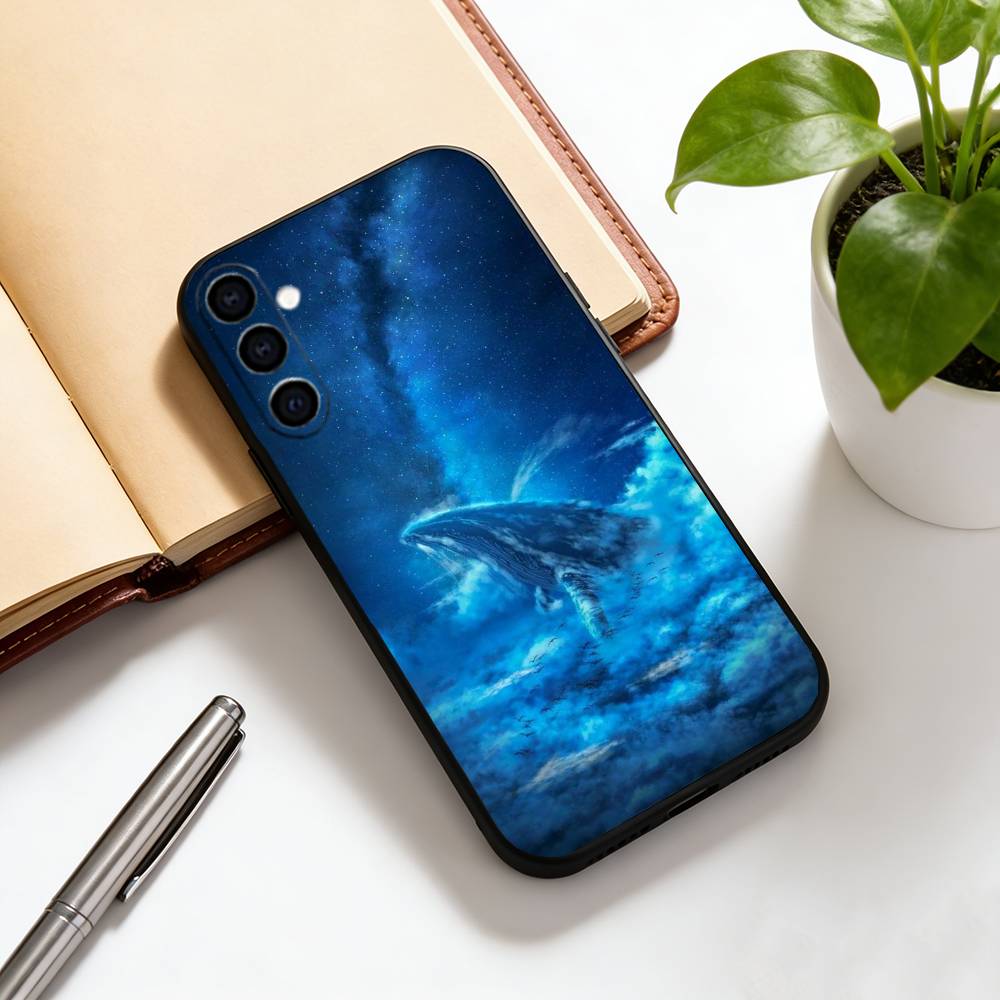 Глубокое море, звездное небо, синий кит. Чехол для телефона Samsung Galaxy A73, A72, A71, A70, A53, A52, A51, Другие Мягкий черный чехол