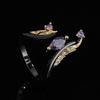 2025 New Black Gold Purple Zircon Jewelry Opening Adjustable Feather Shape Ring Exquisite Party Jewelry Anniversary Gift