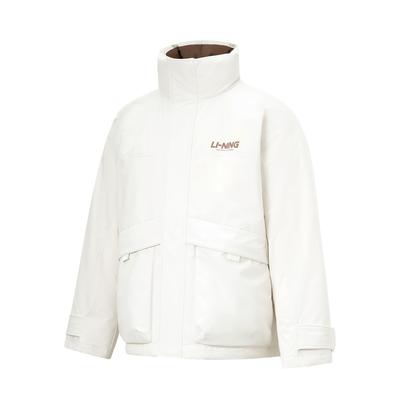 Пуховик Li Ning Hot Pot, однотонный, воротник-стойка, ветрозащитный, повседневный, свободный, короткий, зимний, унисекс, куртка, цвет белый AYMU503-2