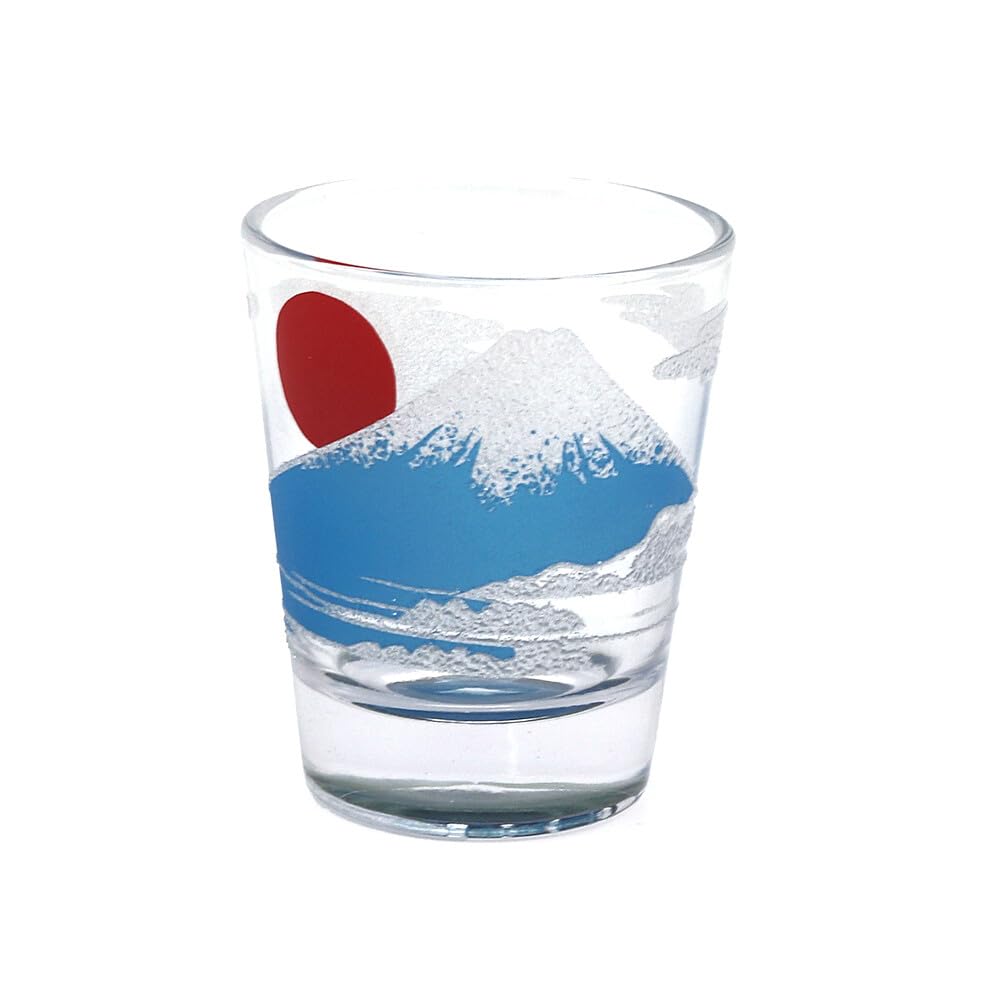 2 Pattern SetPair Made Japan Sparkling Japanese Shot Glass Set Souvenir In-Bound Mount Fuji Clinker Finish Gift (Blue Gold Set)