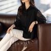 French Black Long-sleeved Chiffon Shirt for Women In Spring New High-end Style Shirt Loose and Fashionable Top
