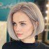Middle Parted Short Wigs Machine Made Synthetic Fake Hair Wig Natural Grey Straight Bob Wigs for White Women
