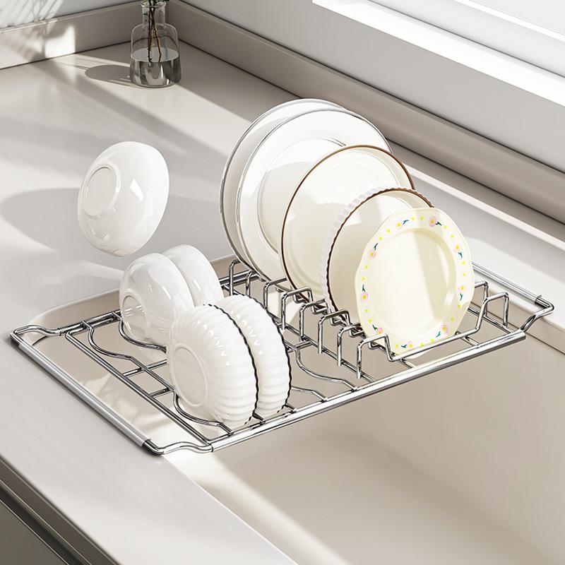 Stainless Steel Expandable Dish Rack Multifunctional Kitchen Sink Drain Shelf Bowl Vegetable Storage