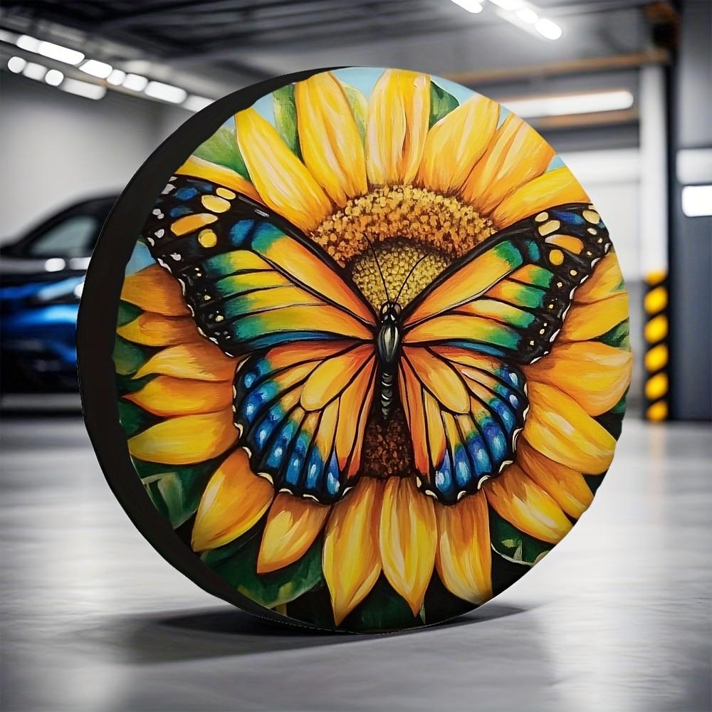 Sunflower Butterfly Tire Cover Premium Polyester Weather Resistant Spare Wheel Protector