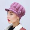 Женская вязаная шапка с удлиненным козырьком, утолщенная плюшевая зимняя шапка, однотонная, с цветочным декором, теплая шапка, модные аксессуары