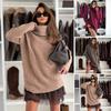 Women Sweater High Collar Long Sleeve Ribbed Trim Knitted Tops Solid Color Loose Fit Autumn