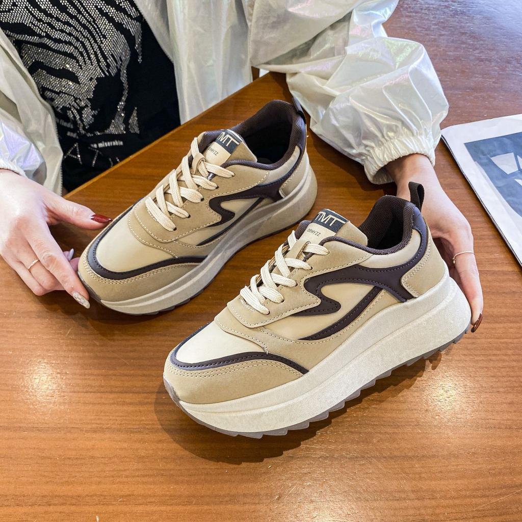 New Sneakers Women Spring New Thick-soled Round Toe Platform Womens Shoes Fashion Breathable Lace Casual Lady Shoes