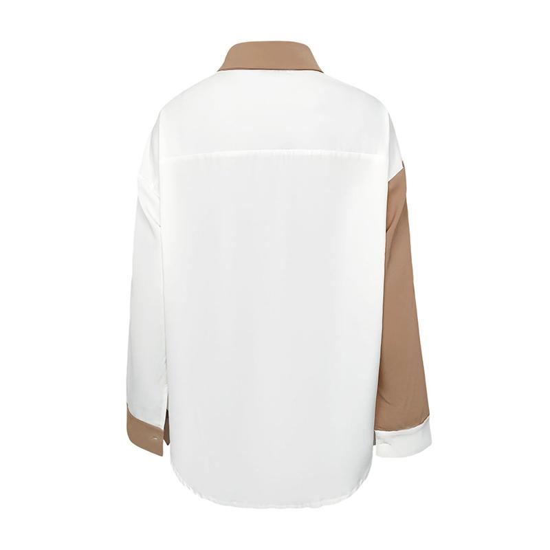 Long Sleeve Elegant Shirt Blouse White Black Button Vintage Turn Down Collar Office Ladies Shirt Casual Color Block Shirts