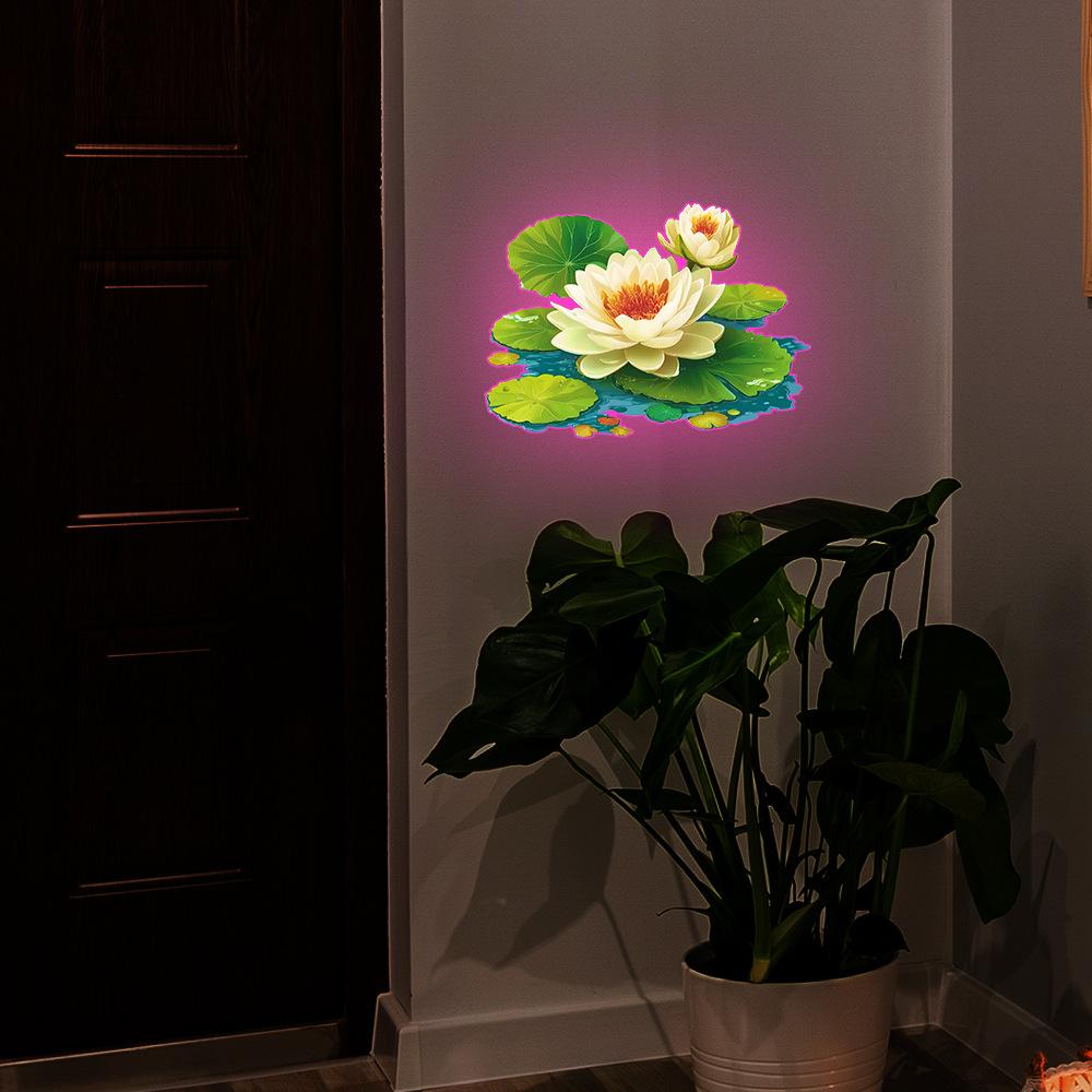 Светящиеся наклейки на стену из винила «Лотос и лист» для ванной комнаты - Светятся в темноте, водостойкие, легко клеятся