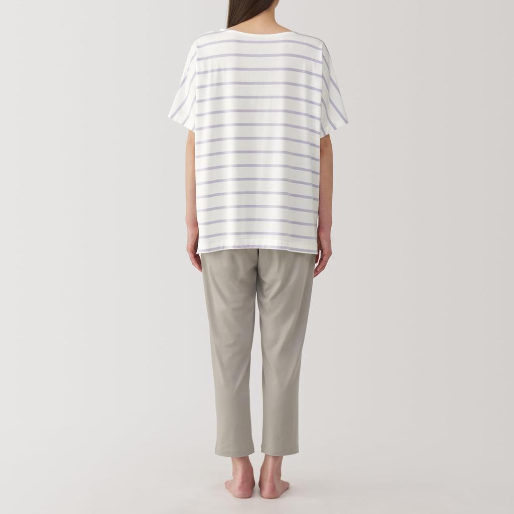 MUJI Smooth and Cool Loungewear Set in Smoky Purple Size XS Women's Short-Sleeve (FD1LBA5S) Stripes,
