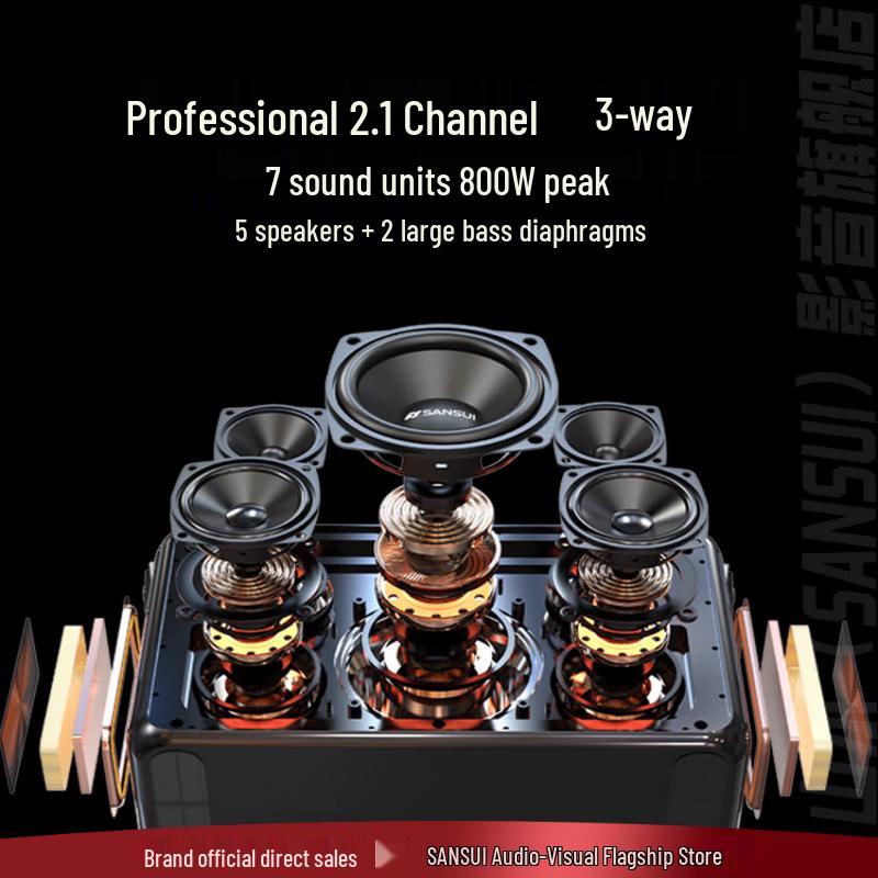 Портативная Bluetooth-колонка SANSUI T27 для KTV с беспроводным микрофоном (Китайская версия)