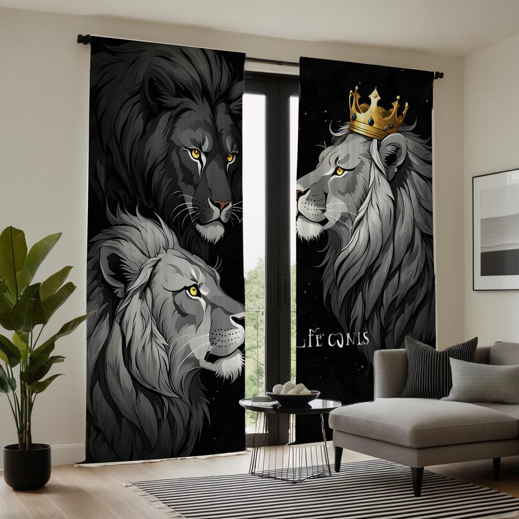 2 шт. HD Три льва декоративная занавеска Черная занавеска с цифровой печатью Украшение для дома Стиль Украшение для гостиной спальни