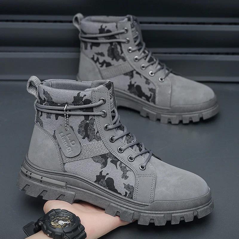 Мужские высокие ботинки на плоской подошве, легкие походные ботинки для улицы, черные походные ботинки, кроссовки для бега, тенниса, ходьбы, мотоциклетные