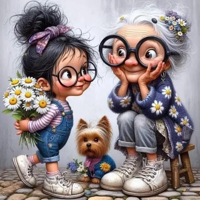 Мультфильм Счастливая бабушка и внучка 5D Полный круглый набор для алмазной живописи Пожилые люди и дети Сделай сам Сверла Мозаика Вышивка крестом