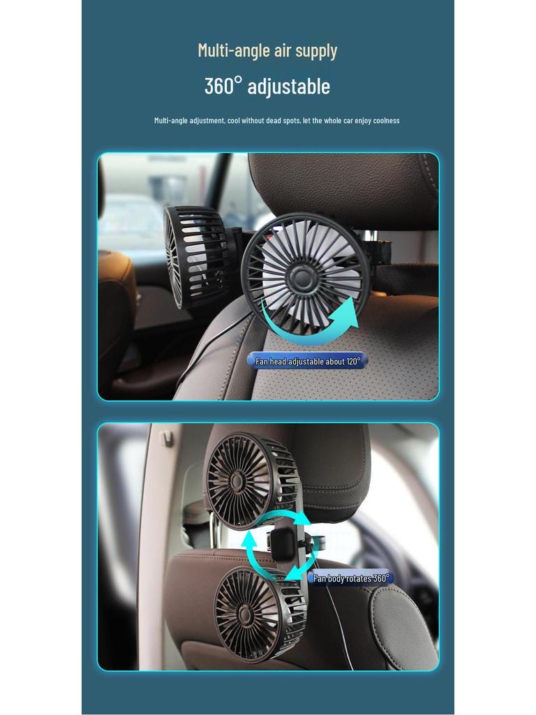 Adjustable Dual Head 12V/24V Rear Seat Car Fan – High Power Wind