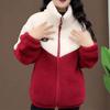 Women Winter Coat Stand Collar Zipper Closure Colorblock Plus Size Thick Plush Extra Warmth Long Sleeves Pockets Cardigan Outdoor Jacket
