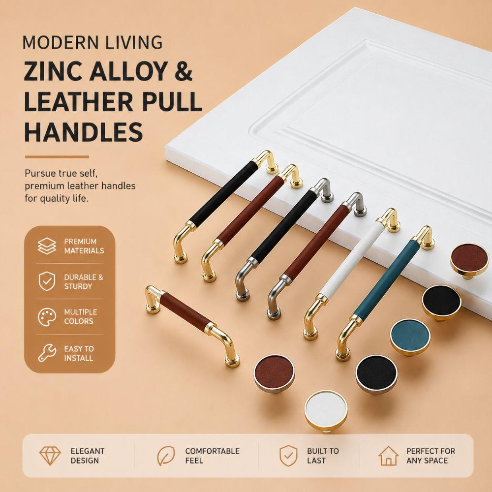 Nordic Wardrobe Door Handles Handmade Cabinet Drawer Knobs Leather Hardware Handle Multipurpose