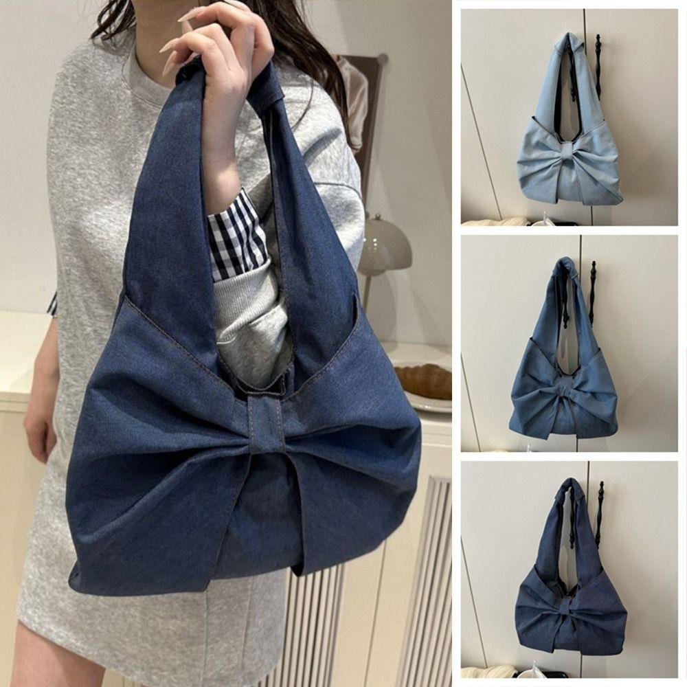 Designer Bow Denim Bag Casual Women's Tote bag Ins Bow Shoulder Bag Ladies