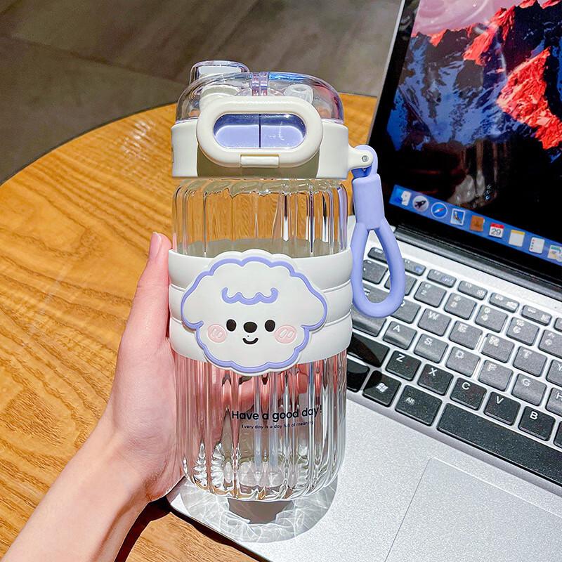 Cartoon Portable High-Capacity Glass Straw Bottle