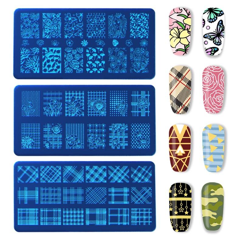Трафареты для ногтей в цветочном стиле, шаблоны штампов для дизайна ногтей, пластины для гель-лака для ногтей, маникюрная пластина с изображением