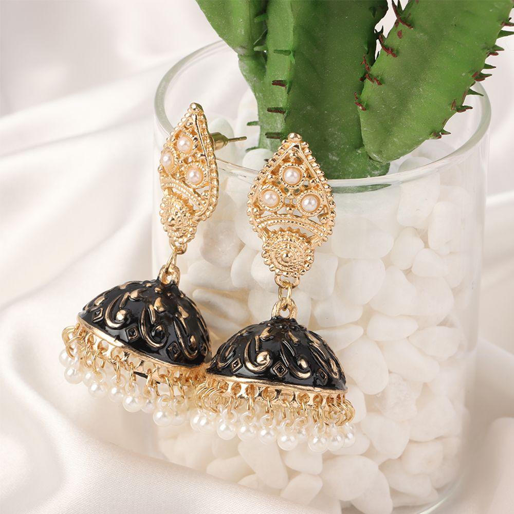 Серьги в дворцовом стиле с кисточкой, цыганские серьги в индийском стиле Jhumka, жемчужные бусины в форме цветка-колокола