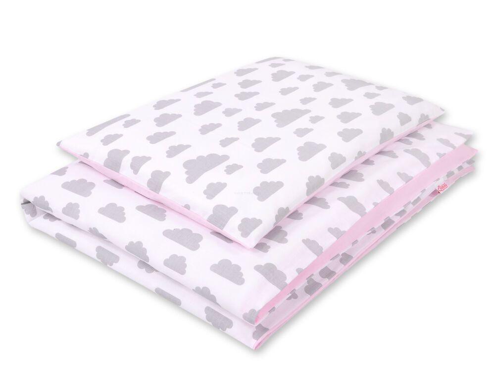 Double-sided 2-piece cotton children's bedding set - gray/pink clouds