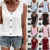 Women Fashion Summer Sleeveless Tops U Neck Hollow Out Tunic Vest Buttons Tops
